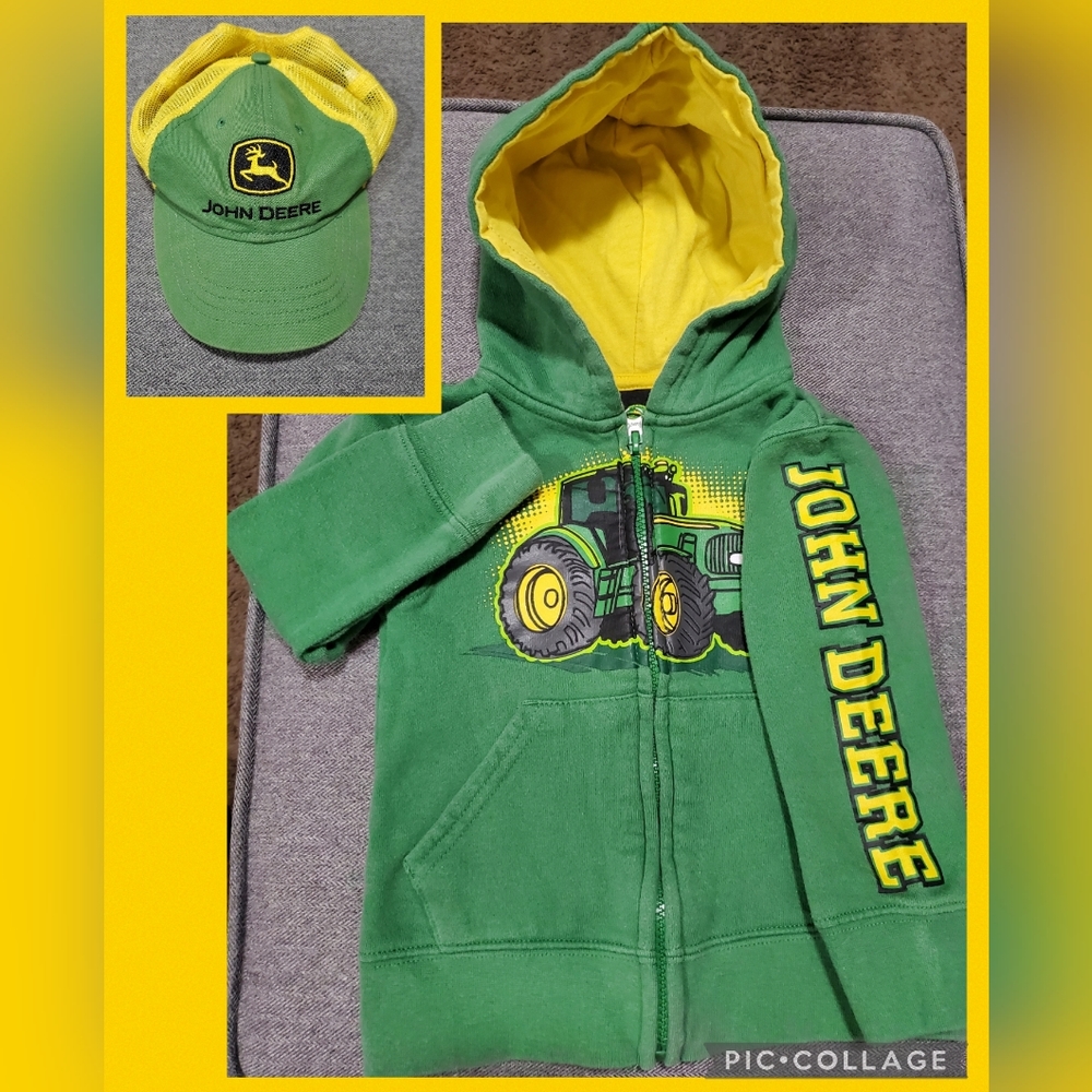 John Deere zip-up sweatshirt & hat baby boy 2t